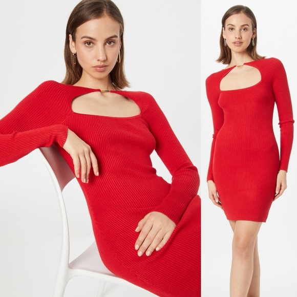 NWT Abercrombie & Fitch Long Sleeve Hardware Cut Out Mini Ribbed Sweater Dress - Picture 1 of 8